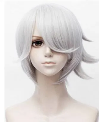 Mode kvinnors korta raka cosplay vit vågig hår peruk