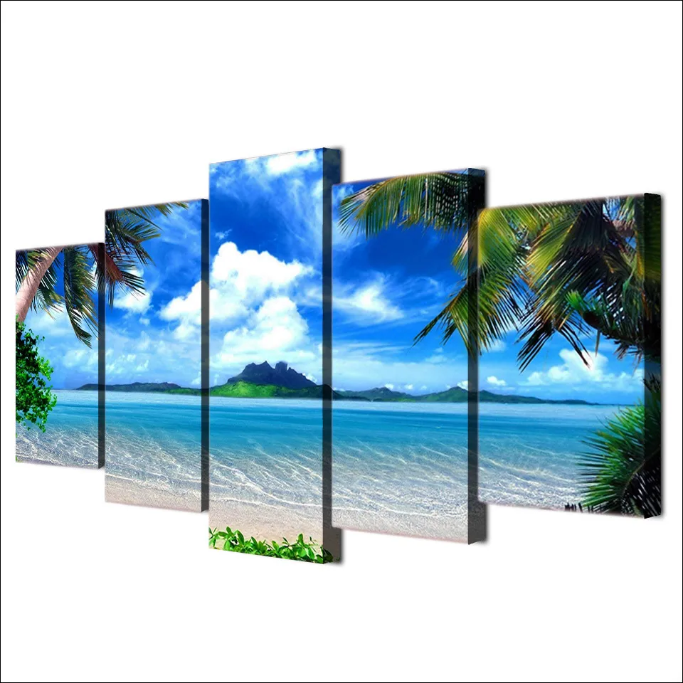 HD-Printed-Beach-blue-palm-trees-Painting-Canvas-Print-room-decor-print-poster-picture-canvas-Free (1)