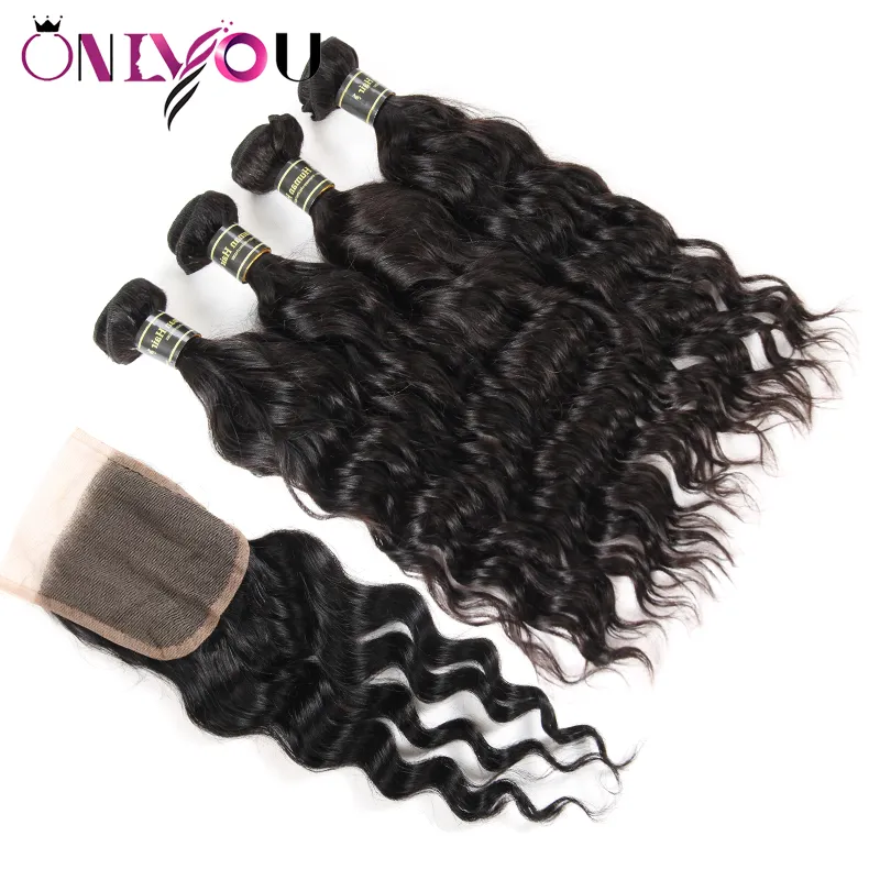 Most Popular Mink Brazilian Virgin Hair Weaving 4 Bundles Water Wave Human Hair with Closure 13x4 Lace Frontal Bundles Ear to Ear 4797419