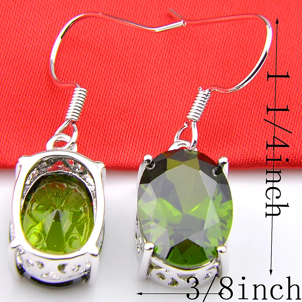 LuckyShine 6 Paar Urlaub Schmuck Grün Oval Peridot Edelsteine Für dame neue stil 925 Silber Haken Ohrringe Mode Ohrring Zirkon