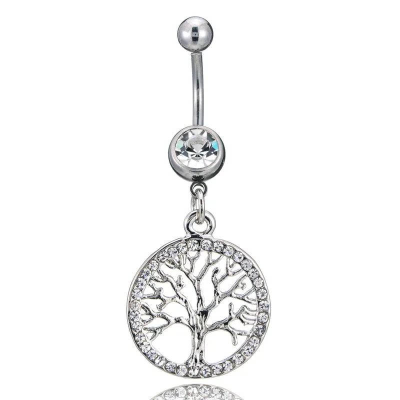 Nouveau Nombril Piercing Arbre De Vie Charme Glissière Ronde Charme Cristal Femmes Pour Le