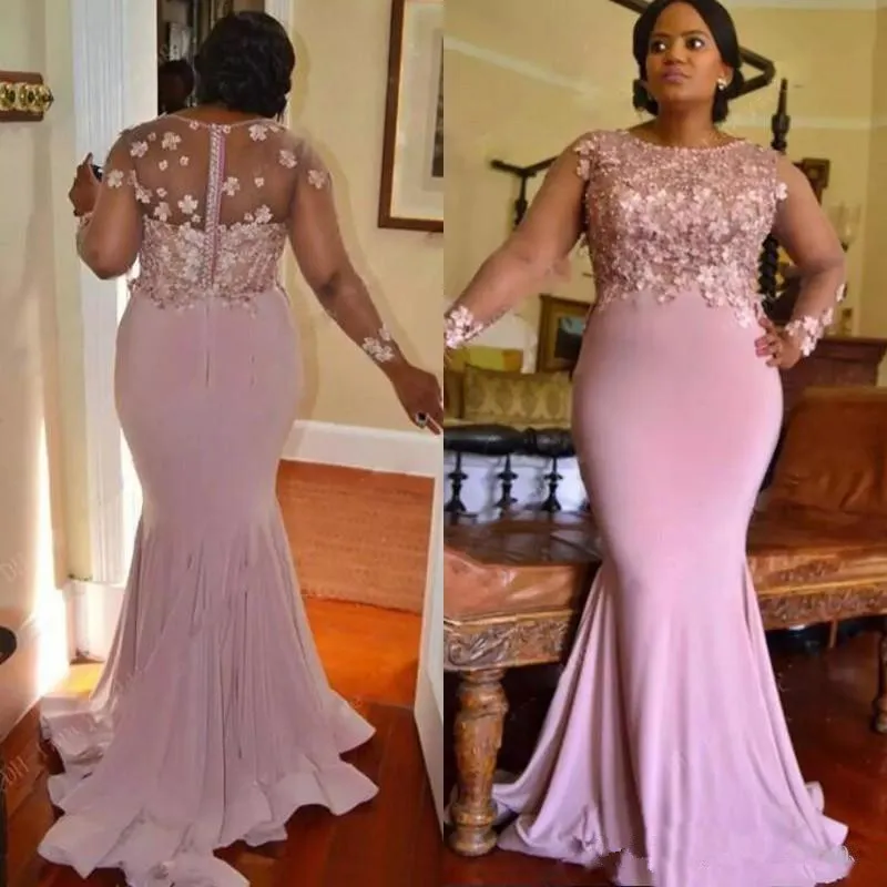 Africain 2018 Nude Rose Plus La Taille Sirène Robes De Demoiselle D'honneur Longue Dentelle Appliqued Perles De Mariage Invité PartyDress Fille Noire De Bal De Soirée Porter