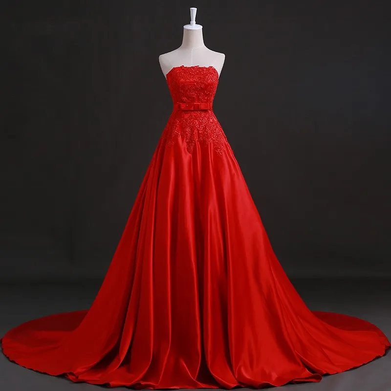 아플리케와 브랜드의 새로운 웨딩 드레스 우아한 공주 공식 드레스 화려한 Strapless 화이트 / 아이보리 / 레드 A-Line Bridal Gown