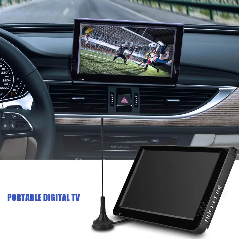 Livraison gratuite 10.1 "16: 9 Portable Car TV 1024 x 600 TFT-LED Lecteur de télévision couleur analogique numérique avec adaptateur de prise US ou EU