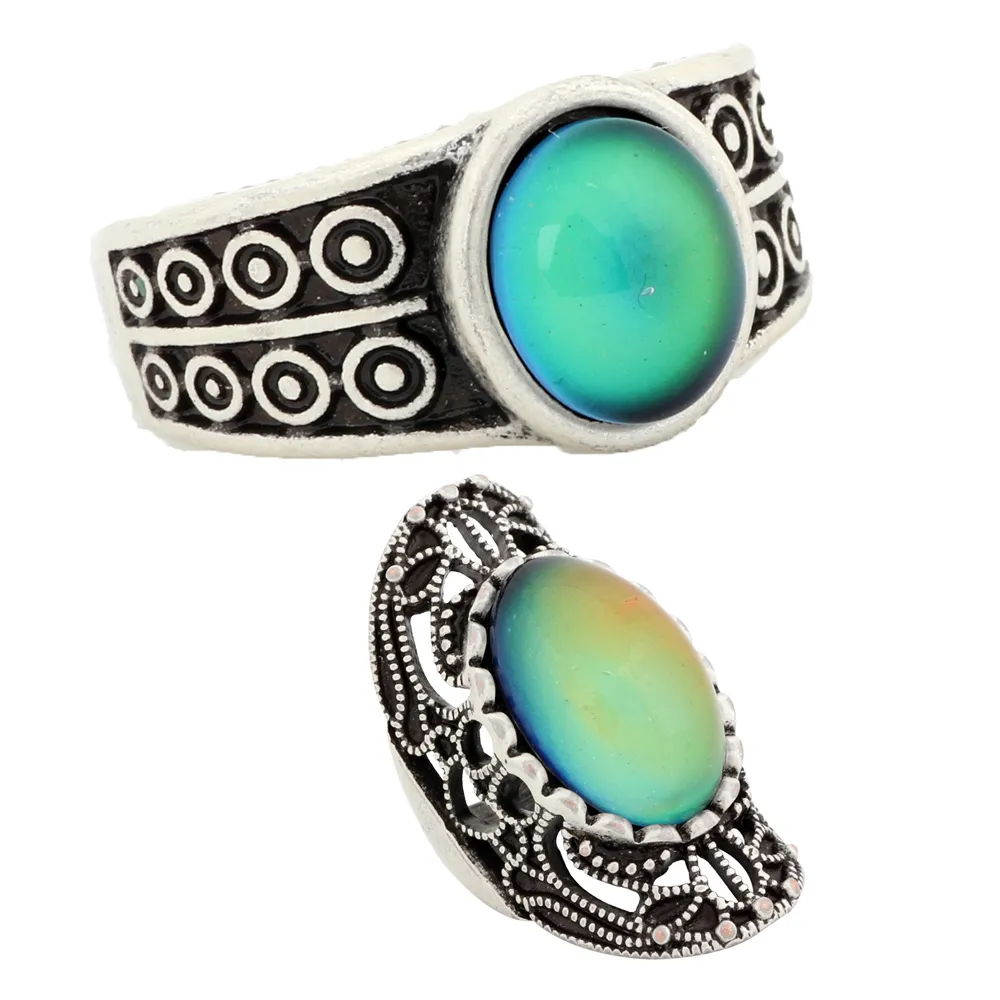 Bagues d'humeur de haute qualité, vente en ligne, bague en alliage plaqué argent Antique, changement de couleur, RS007-034