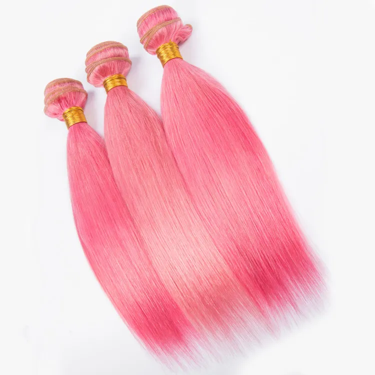 Capelli serici vergini brasiliani rosa tesse estensioni estensioni dei capelli umani di colore rosa puro offerte di trame di capelli brasiliani 3 pezzi