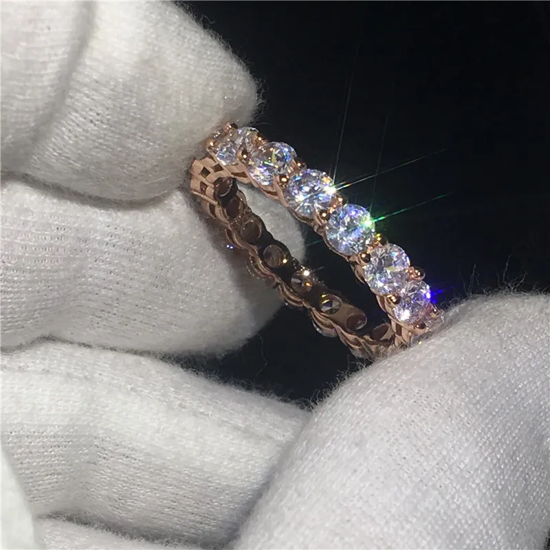 Handgjorda Sexiga Årsdag Ring 4mm 5A Zircon CZ Rose Gold Fylld 925 Silver Bröllop Band Ringar För Kvinnor Bridal Smycken Gift