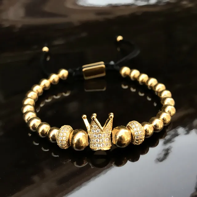 Pulseras con dijes 6 mm metal dorado titanio acero perlas pulsera brazaletes Corona tejida pulsera joyería de acero inoxidable 2018