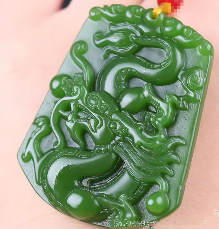 New Natural Jade China Hand engraving Green Jade Pendant Necklace Amulet Lucky dragon Statue Collection Summer Ornaments