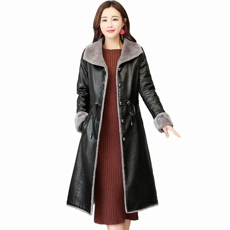 Veste Dhiver À Fourrure En Cuir De Taille Plus En Cuir Long Trench