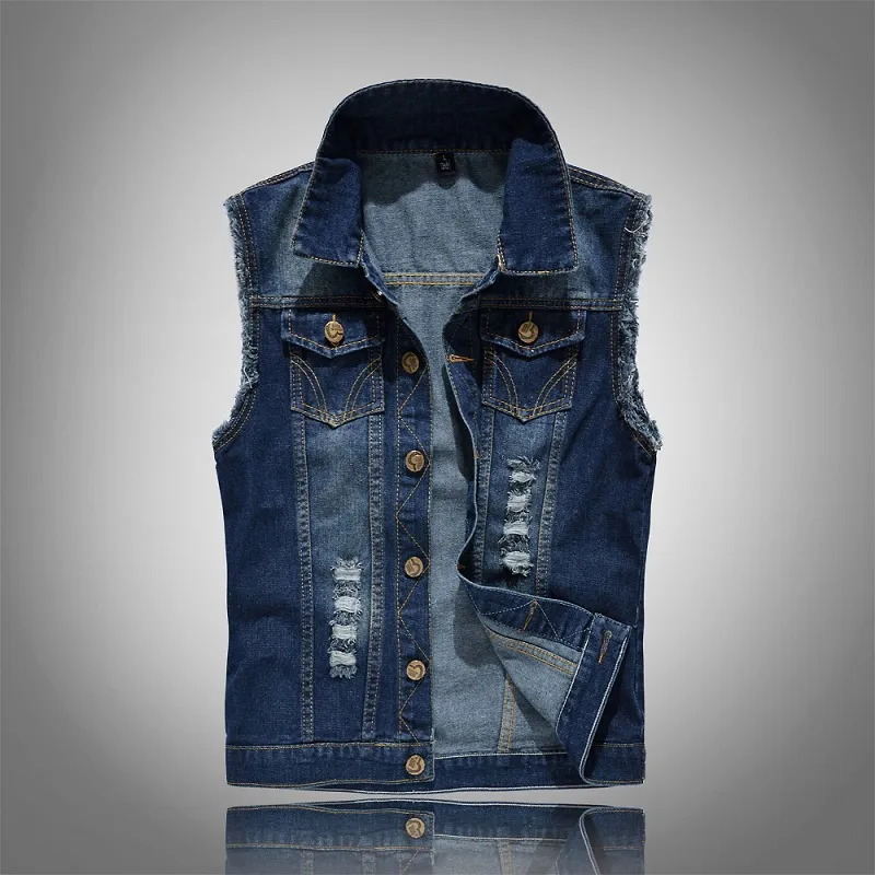 Ärmlös Jackor Mäns Denim Vest Waistcoat Ripped Coats Plus Storlek Kläder S M L XL 2XL 3XL 4XL 5XL 6XL Vår sommar höst