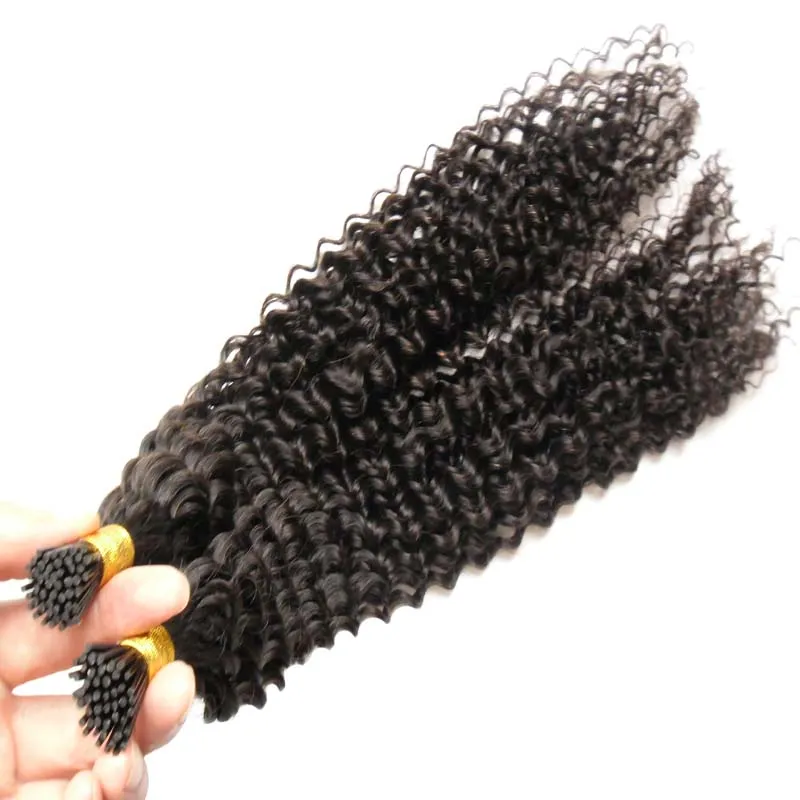 Kinky curly remy stick tips indiska mänskliga hårförlängningar 100 gstrands naturliga svart obearbetade mänskliga hårhår Itip hårförlängningar3276046