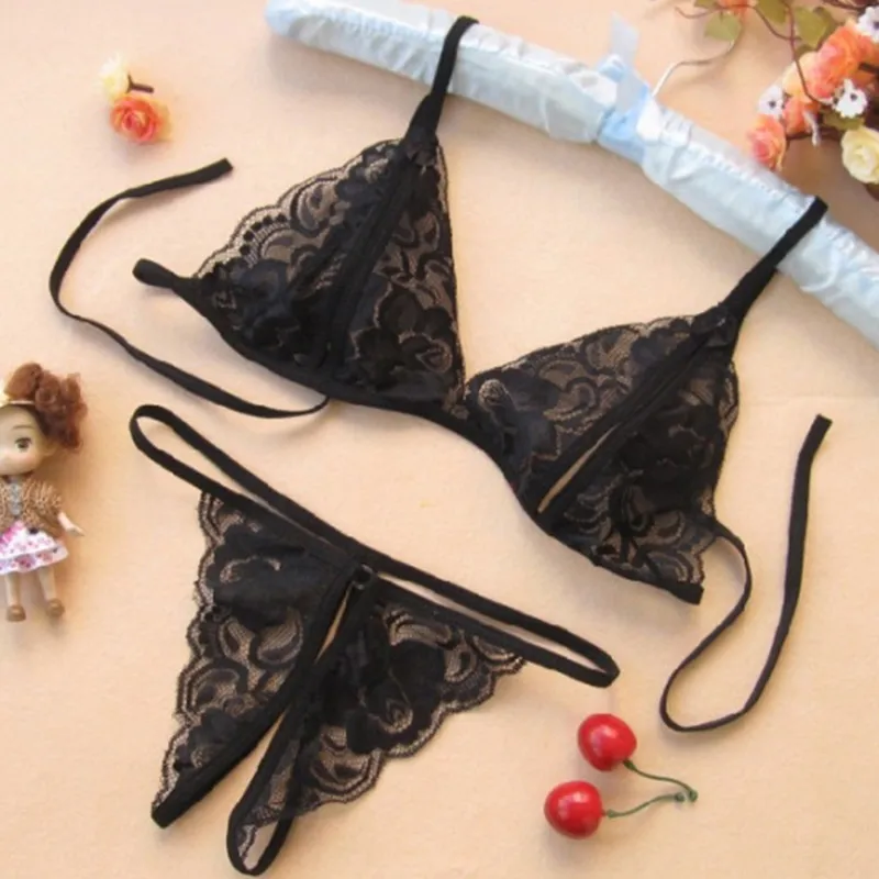 Sexy Lingerie Open Chest Bra + Underwear Open Crotch G String Lace  Transparent Lingerie Set From 3,3 €