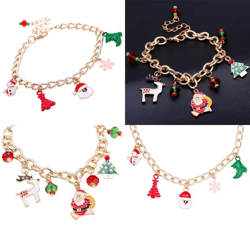 Bracelet à breloques bonhomme de neige, père noël, arbre de noël, élan, bijoux pour enfants, cadeau de noël