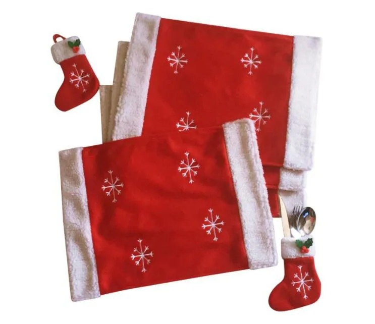 Yeni Noel Yemeği Set Dahil Mini Stok Masa Mat Sofra Mini Bıçak Çatal Çanta Noel Süslemeleri