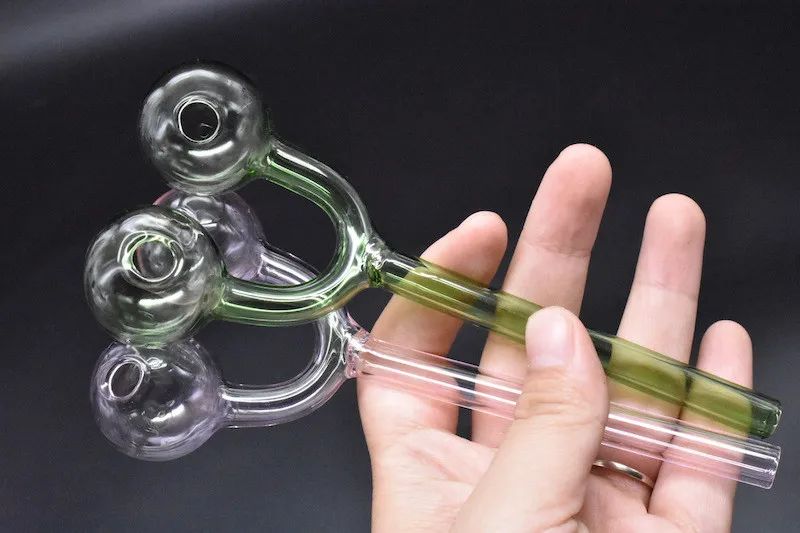 New Glass Oil Burner glass pipe ART Smoking Tube pipes with double Burners smoking pipe hand smoking pipe dry herb oil burner 14cm lenght