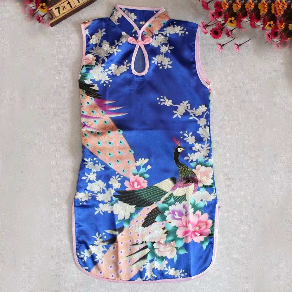 COCKCON Summer Chinese Child Girls Baby Peacock Cheongsam Dress Qipao 28Y Clothes7352596