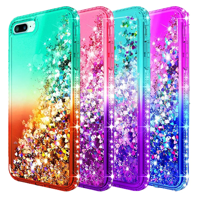 Para iphone 8 plus case glitter luxo líquido quicksand brilhante bling diamante phone case para iphone 8 8 plus iphone xs max