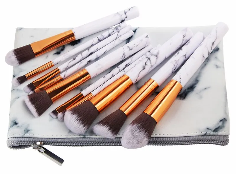 MAANGE 10 pièces/ensemble Kit de pinceaux de maquillage marbré motif marbre avec sac de brosse en PU poudre Contour ombre à paupières beauté maquillage brosse outils cosmétiques