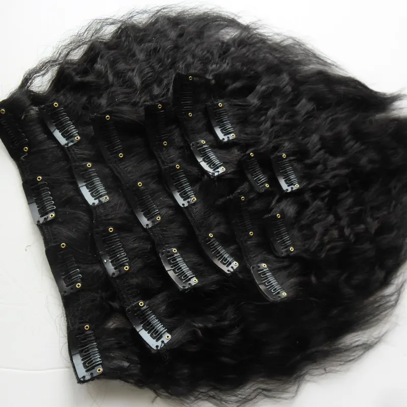 Kinky clipe reto em extensões de cabelo natural kinky grosso clipe ins 10 peças e 120 g/set cor natural