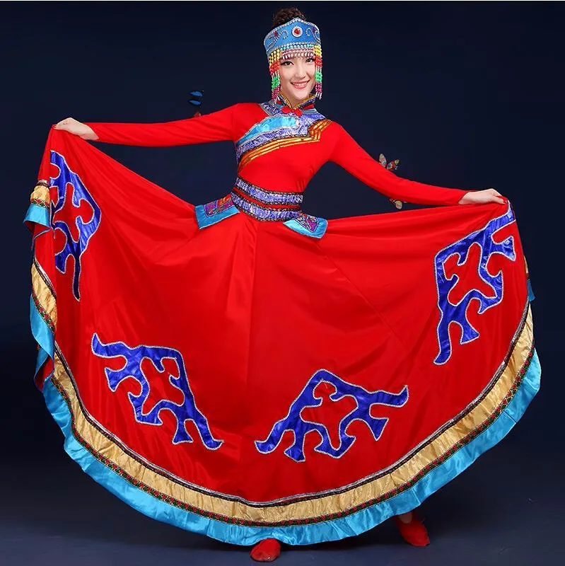 Robe longue rouge robe mongole vêtements de danse traditionnelle vêtements de performance de scène classique costumes de danse chinoise pour chanteurs