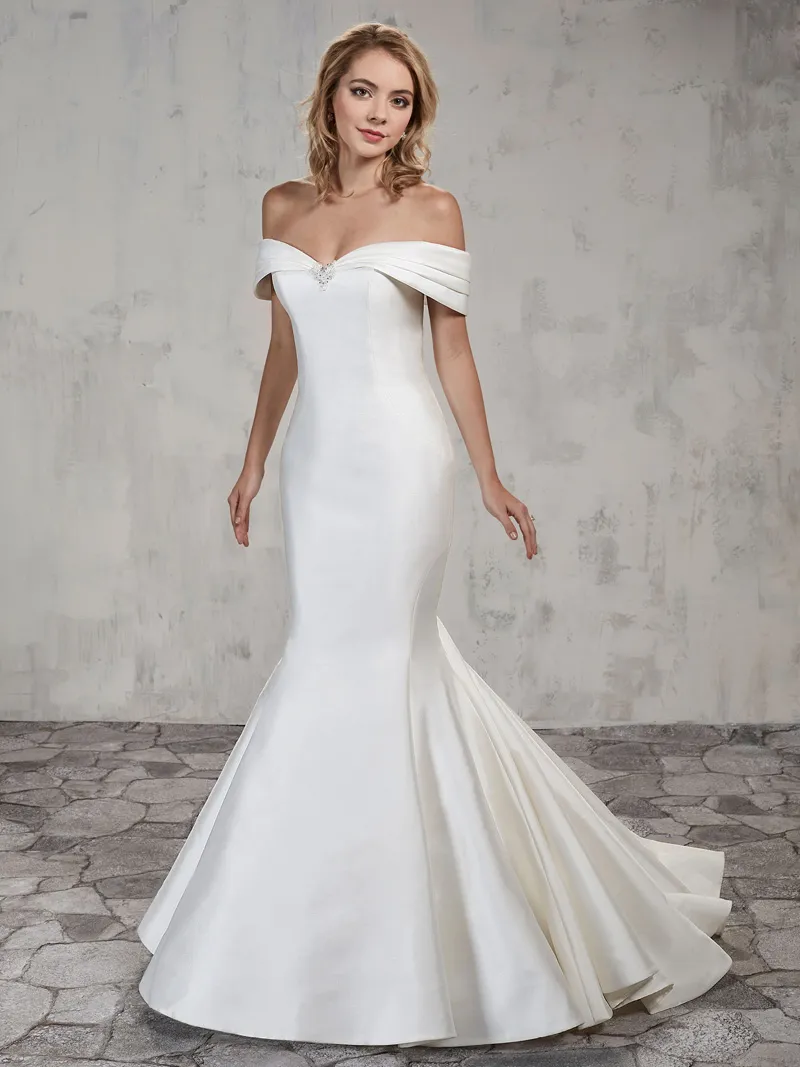 Robe de mariée sirène à épaules dénudées, boutons au dos, train de balayage, sur mesure, grande taille, Style européen, blanc, ivoire