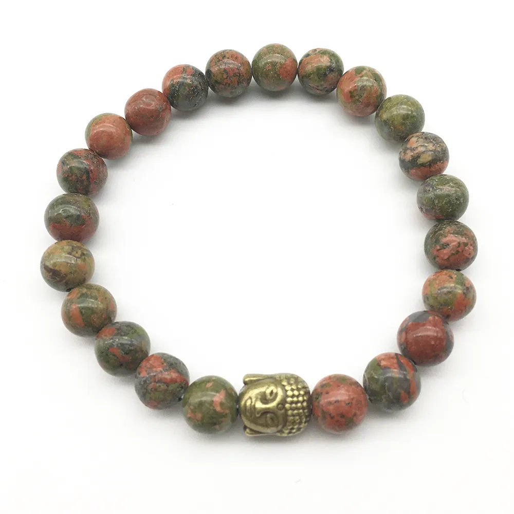 SN1275 arbre de vie Bouddha Bronze Charm Bracelet Bracelet Vintage Design Unakite Bracelet Bijoux en pierre naturelle de haute qualité 289