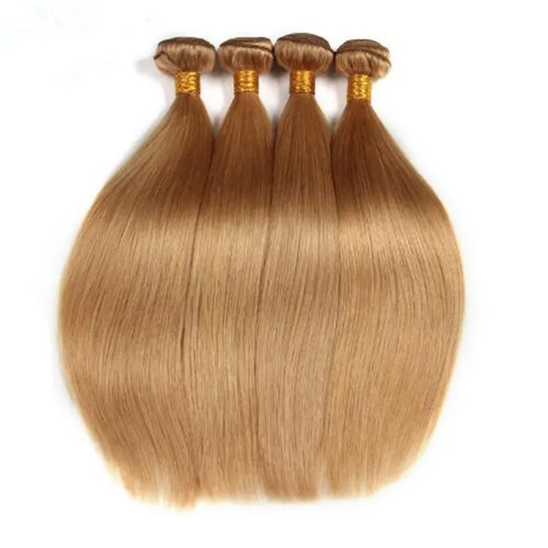 Silky Straight Indian Honey Blonde Human Hair with Top Closure 27 Strawberry Blonde 4x4 Lace Closure with Virgin Hair Weaves 4 Bu1326194