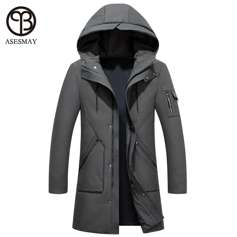 Asesmay, abrigo de invierno para hombre, pluma de ganso, grueso, cálido, pato blanco, chaqueta de invierno para hombre, Parka con capucha, verde militar, chaquetas de plumón para hombre