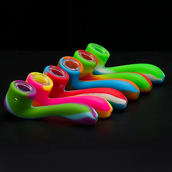 Gros Silicone Tabac Fumer Cigarette Pipe Eau Narguilé Bong Portable Shisha Main Cuillère Pipes Outils Avec Bol En Verre à mr_dabs