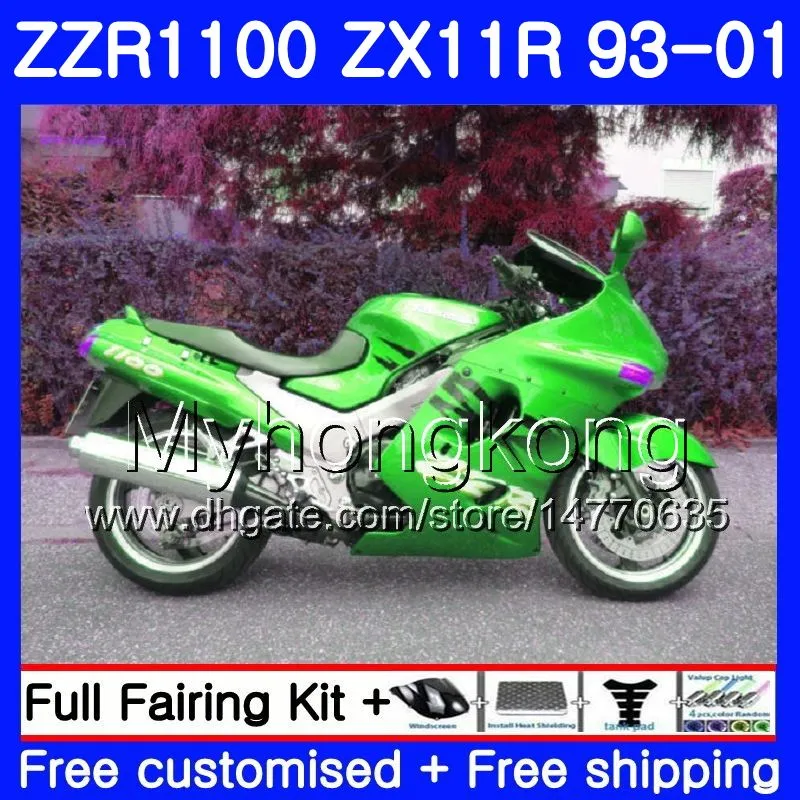 Тело Для КАВАСАКИИ ZX 11R ZX11R 93 94 95 96 97 206HM.1 ZZR 1100 ZX11 R ZZR1100 ZX11R Глянцевая зеленый 1993 1994 1995 1996 1997 Обтекатели