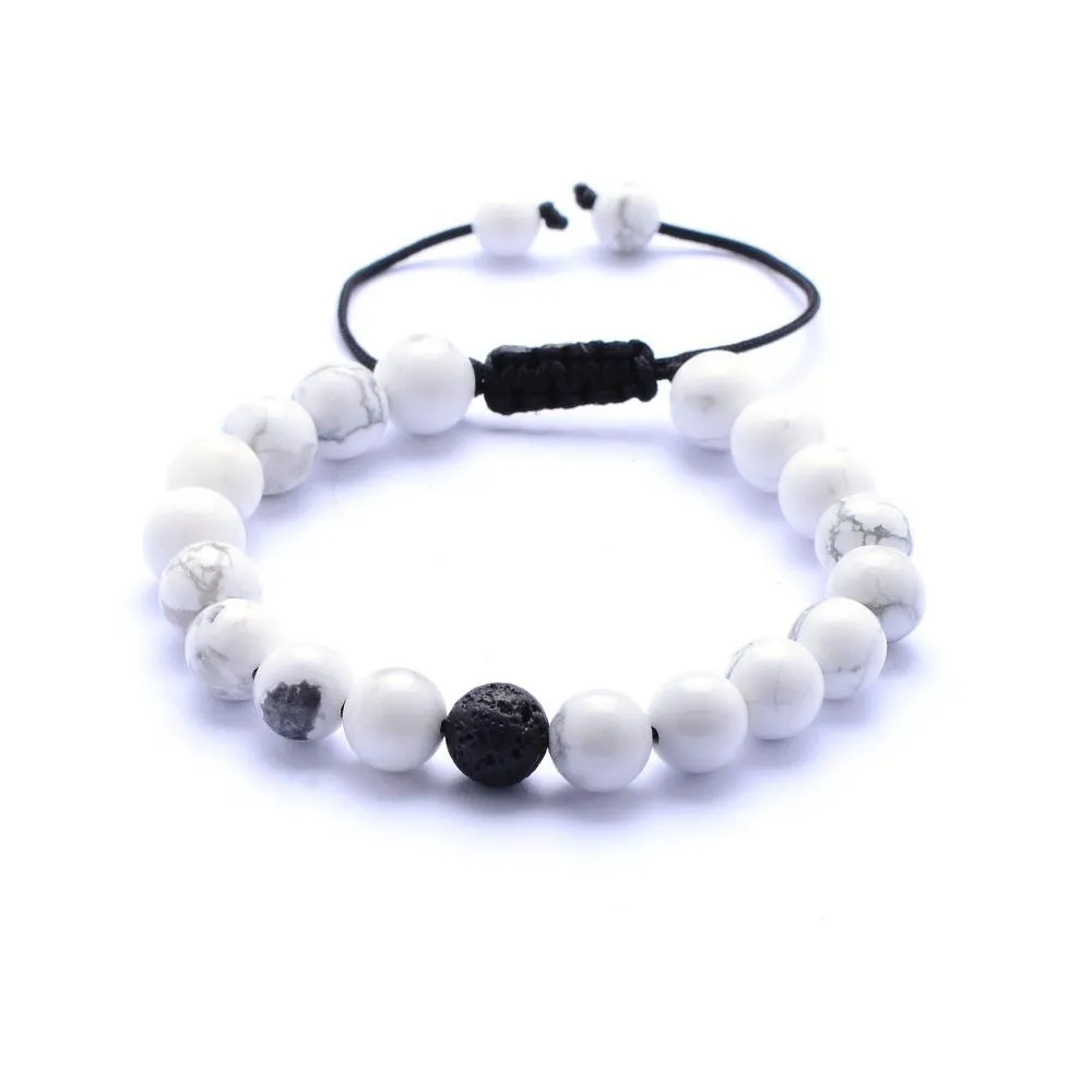 Lava Stone Bracelets Beaded Weaving Black Agate White Stone Bracelet Natural stone Bracelet For Women Fashion Jewelry Crafts 8MM Beads