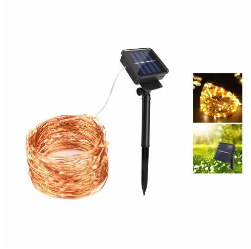 Energia solare LED Luce natalizia Filo di rame Stringa LED Lampada da esterno Decorativa Giardino Prato Festa di nozze Natale 10M 20M Lucine