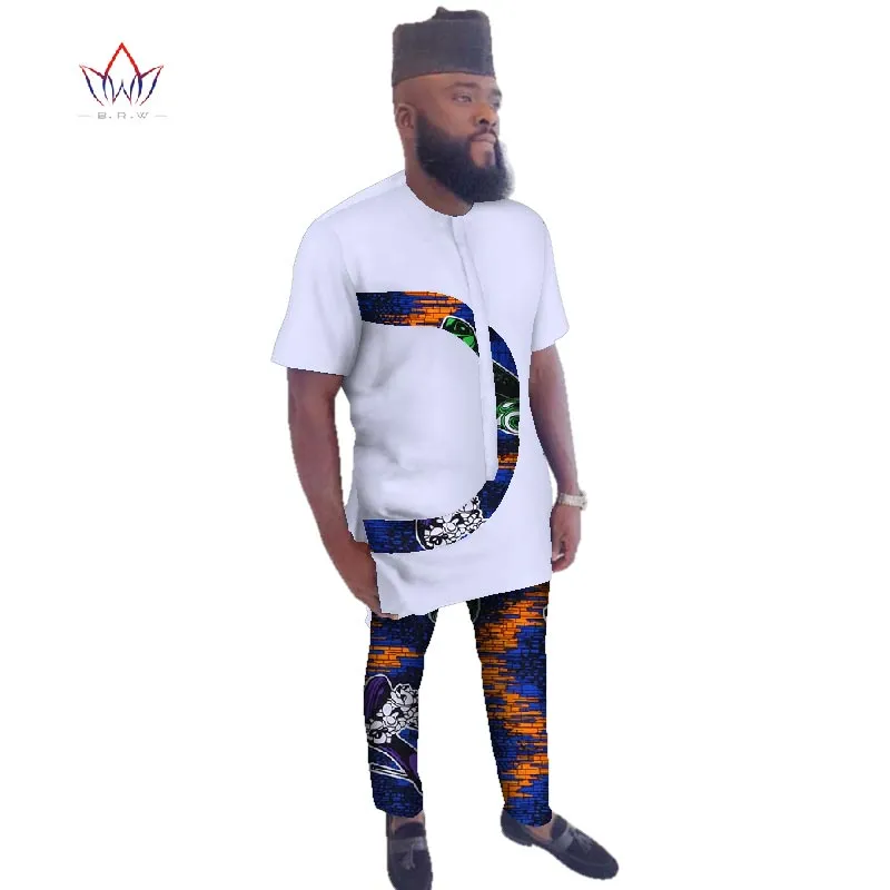 2018 Summer Mens African Clothing Plus Size 6XL African Clothes o-neck Mens cotton Clothing for Men 2 Pieces Plus Size WYN473