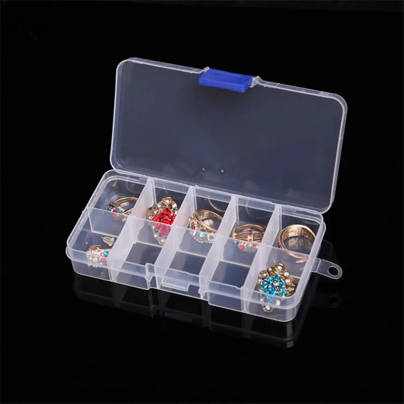 10 Grids Jewelry Storage Box Plastic Transparent Display Case Organizer Holder for Beads Ring Earrings Jewelry