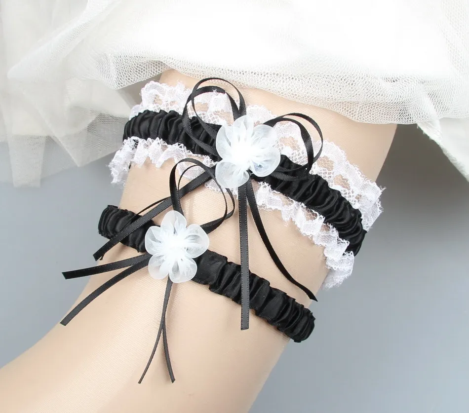 Бургундия Bridal Leg Legers Prom Garter Bridal Свадебный пояс подвязки 2 штуки Установить кружевные ленты Цветы Кристаллы Жемчужины Свободный Размер от 30 до 60 см