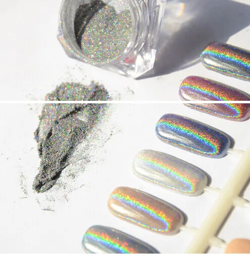 New Arrival Hurtownie-1g Laser Srebrny Holograficzne Nails Glitters DIY Nail Art Cekiny Chrome Pigment Dust Błyszczący Magiczny Lustro Laserowe