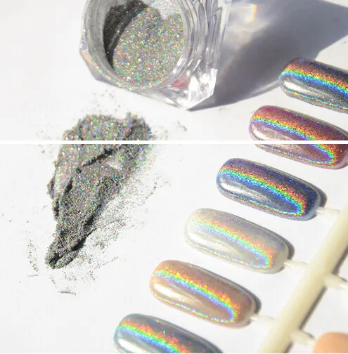 NEW ARRIVAL Wholesale-1g Laser Silver Holographic Nails Glitters Powder DIY Nail Art Sequins Chrome Pigment Dust Shiny Magic Laser Mirror