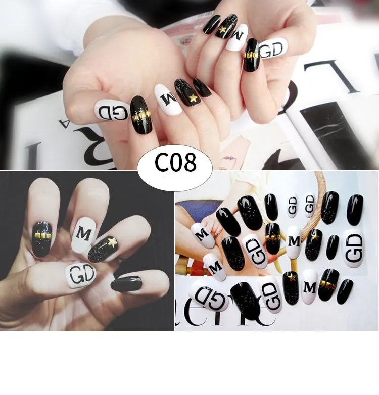 24 -stcsglinsterende valse nagels glanzen sexy schattige nep nagels korte lange volledige nagel tips nagel make -up 36 stijlen