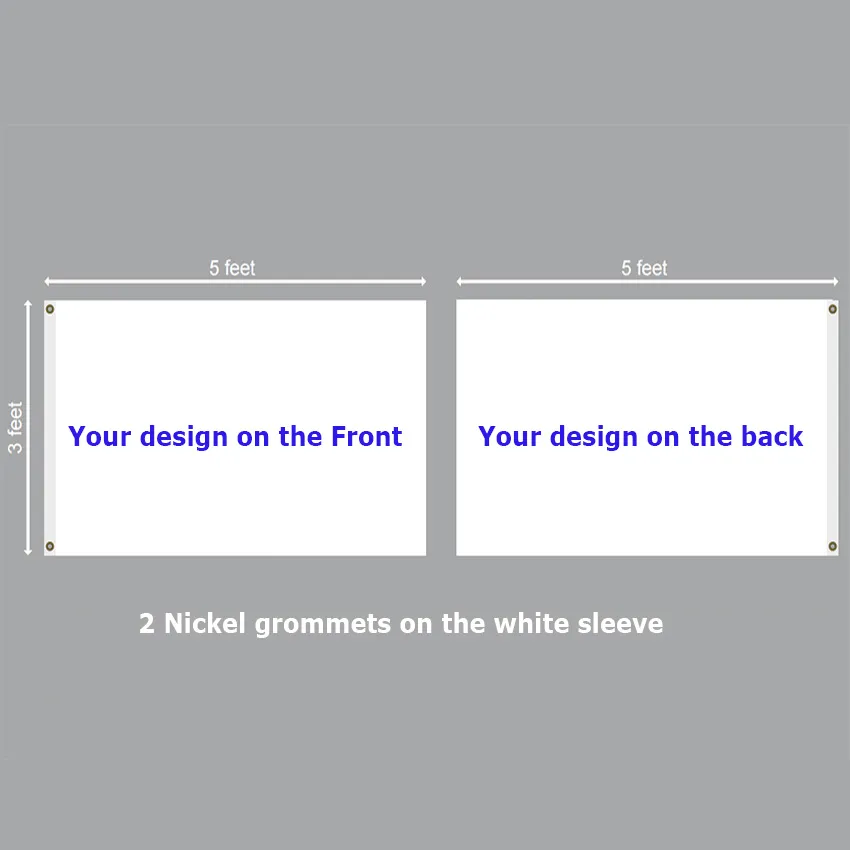Drapeau double face imprimé personnalisé de 3x5 pieds avec 2 œillets avec occultation centrale