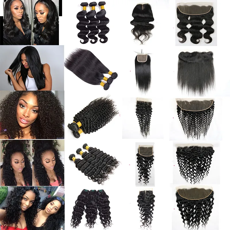 30 32 polegadas Human Remy Pacotes de Cabelo com Lace Frontal Fechamento Corpo Em Direto Água Profunda Onda Solta Jerry Kinky Curly Virgem Brasileira 3 4 Weave Extensão de trama 10A Grau