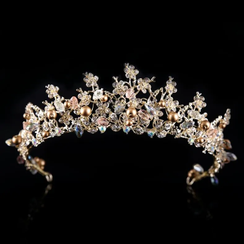 新しいファッション韓国のバージョンの花嫁のティアラスバロック様式の高級ラインストーンクリスタルクラウンクイーンヘアプリンセスダイヤモンド輝くヘアアクセス