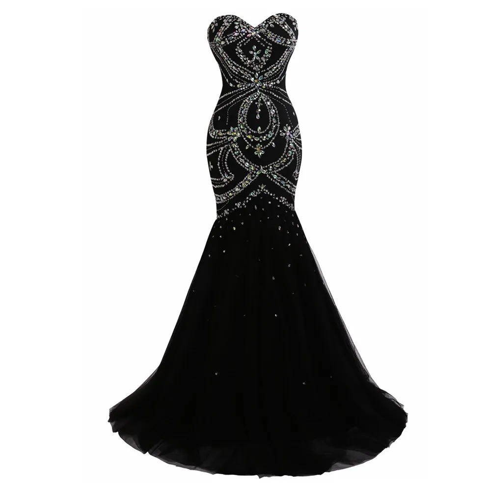 Real Photo Sexy Black Long Mermaid Prom Dresses 2018 New Sweetheart Beaded Party Evening Gown Luxury Robe de soiree