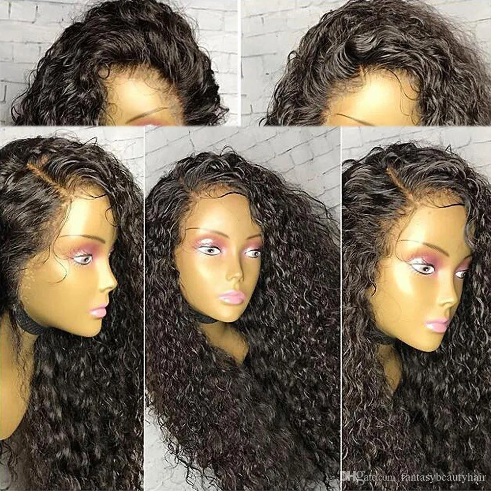 180% Densité Bouclés Perruques Vierge de Cheveux Humains 13x6 Lace Front Perruque pré plumé avec Natural Hairline