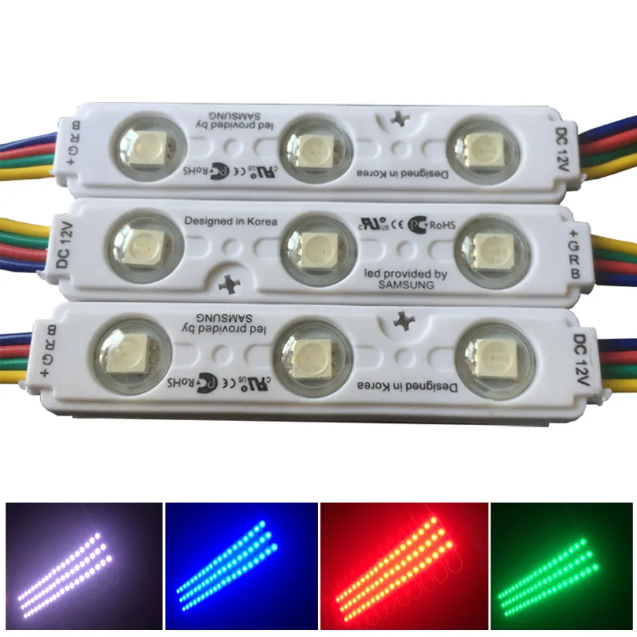 LED Modules Colorfull RGB SMD5050 Led Module Light 3LED Black RGB Injection with Lens DC12V Waterproof IP65