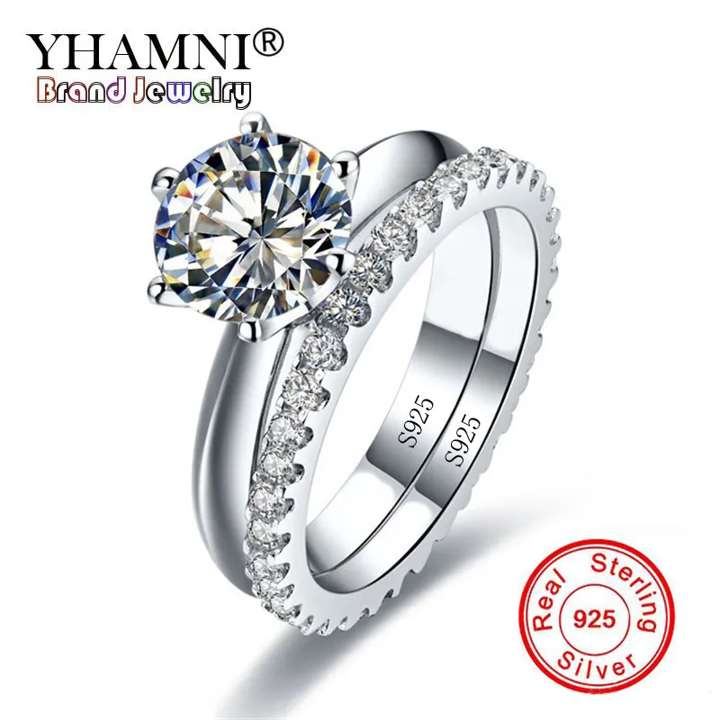 Anti Allergy No Fade Original Pure 925 Silver Rings Sets Cubic Zirconia Diamond Engagement Rings Sets Wedding Jewelry For Women DR121