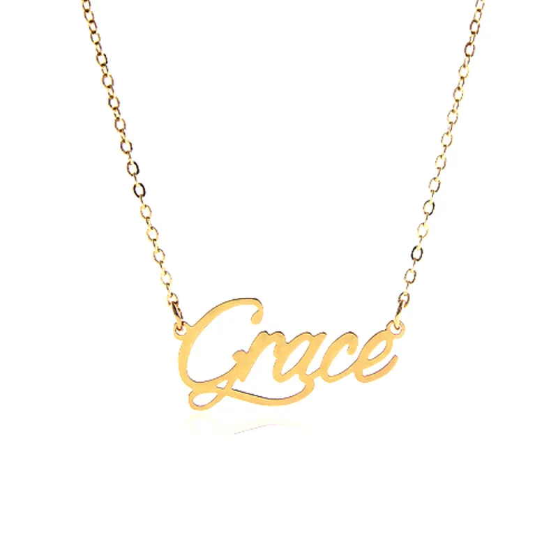 Colar personalizado com nome Grace para mulheres, placa de identificação personalizada, pingente de joia de aço inoxidável, banhado a ouro, presente de dia dos namorados