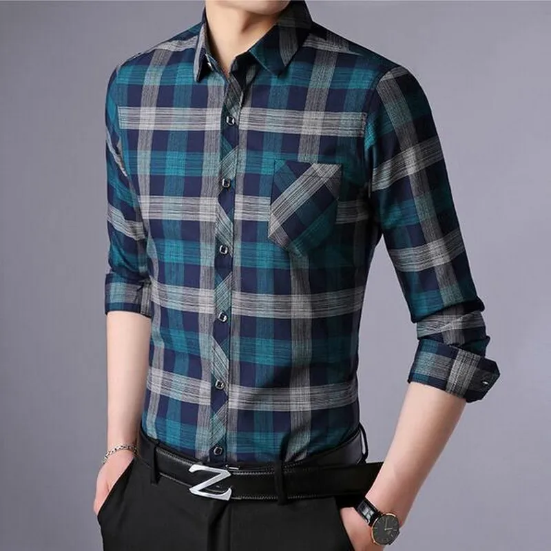 VXO 2018 nueva marca de camisa a cuadros para hombre camisa de manga larga para hombre talla grande oficina juvenil negocios informal cl sico