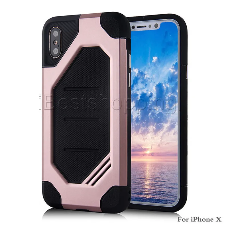 2 i 1 Anti-Fall Protection Case Shock Fodral Armor Hard TPU PC Cover Fodral för iPhone X XR XS Max 8 7 6 6s Plus