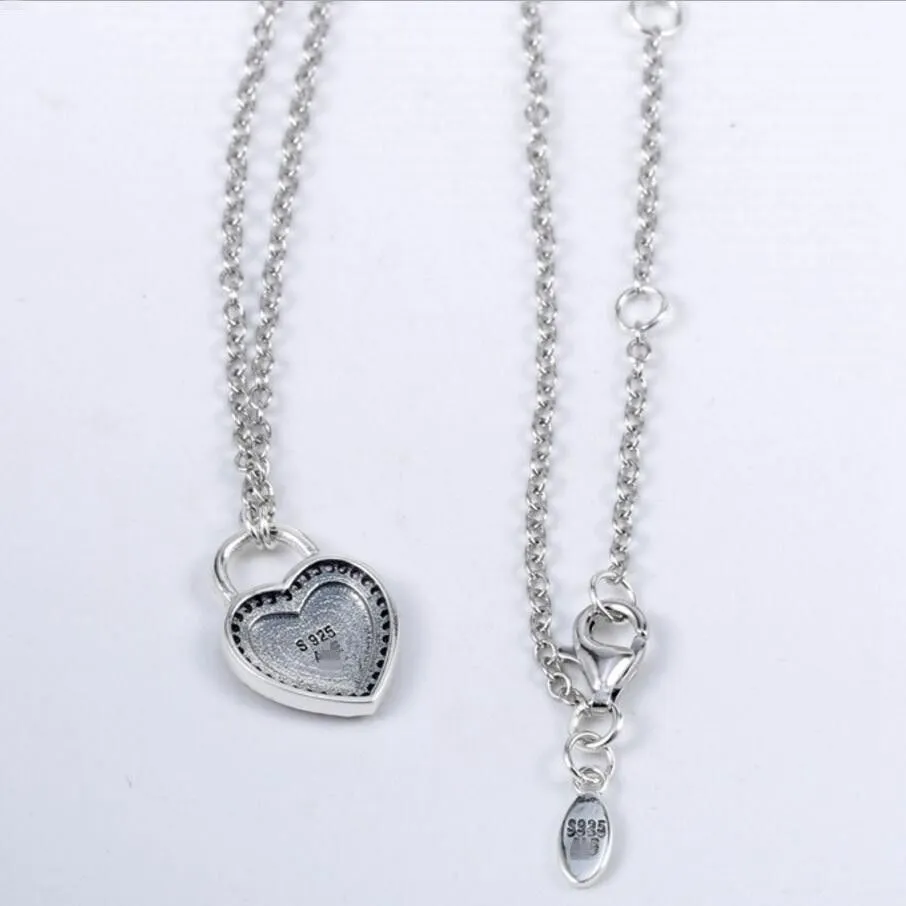 Popular Genuine 100% 925 Sterling Silver Chain Valentine's Day Heart Rhinestone Necklace European Style Luxury DIY Jewelry Gi308O